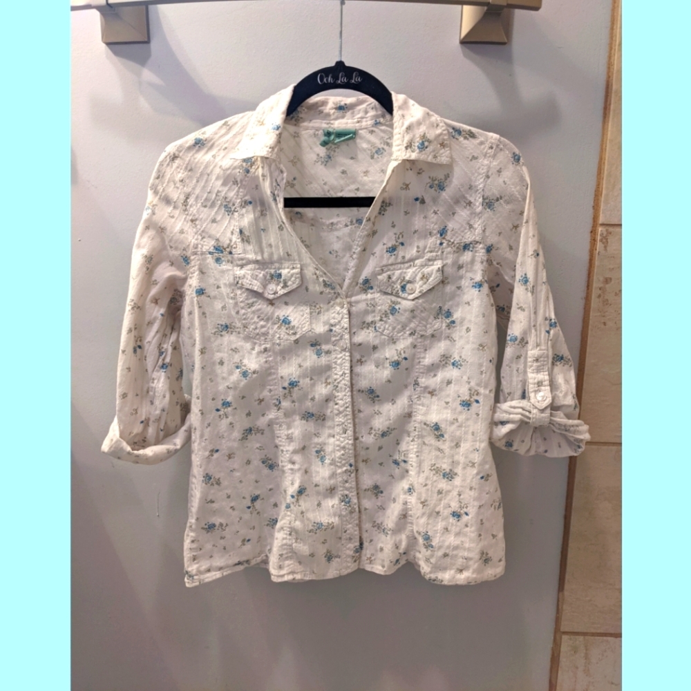 Blue Flower Cowgirl Style Blouse